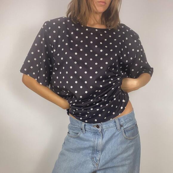 Vintage 80s Black & White Polka Dot Oversized Tee Dress - Picture 1 of 7